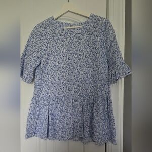 LaRoque Blue Floral Peplum Blouse